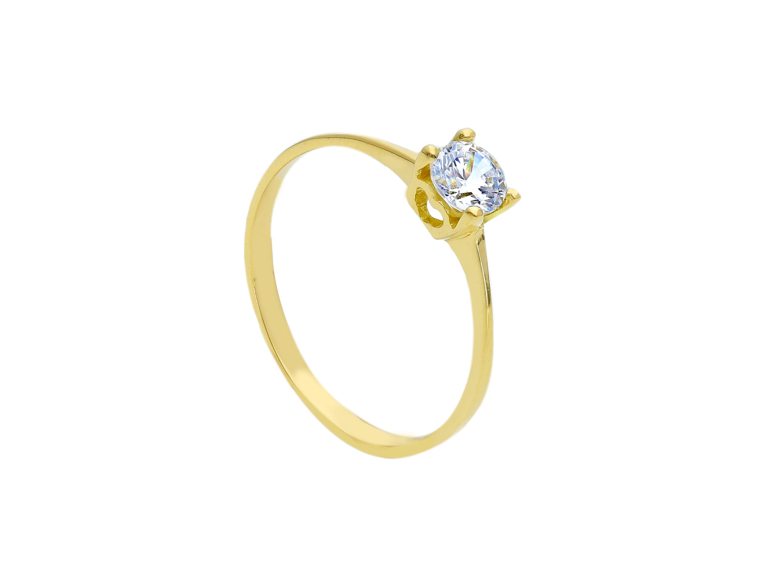 Single stone k14 gold ring on slim module and zirkon on four teeth bezel (code S253261)